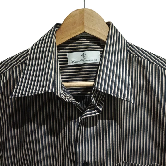 Rosso Fiorentino Black and Tan Striped Men's Dress Shirt - Picture 3 of 5